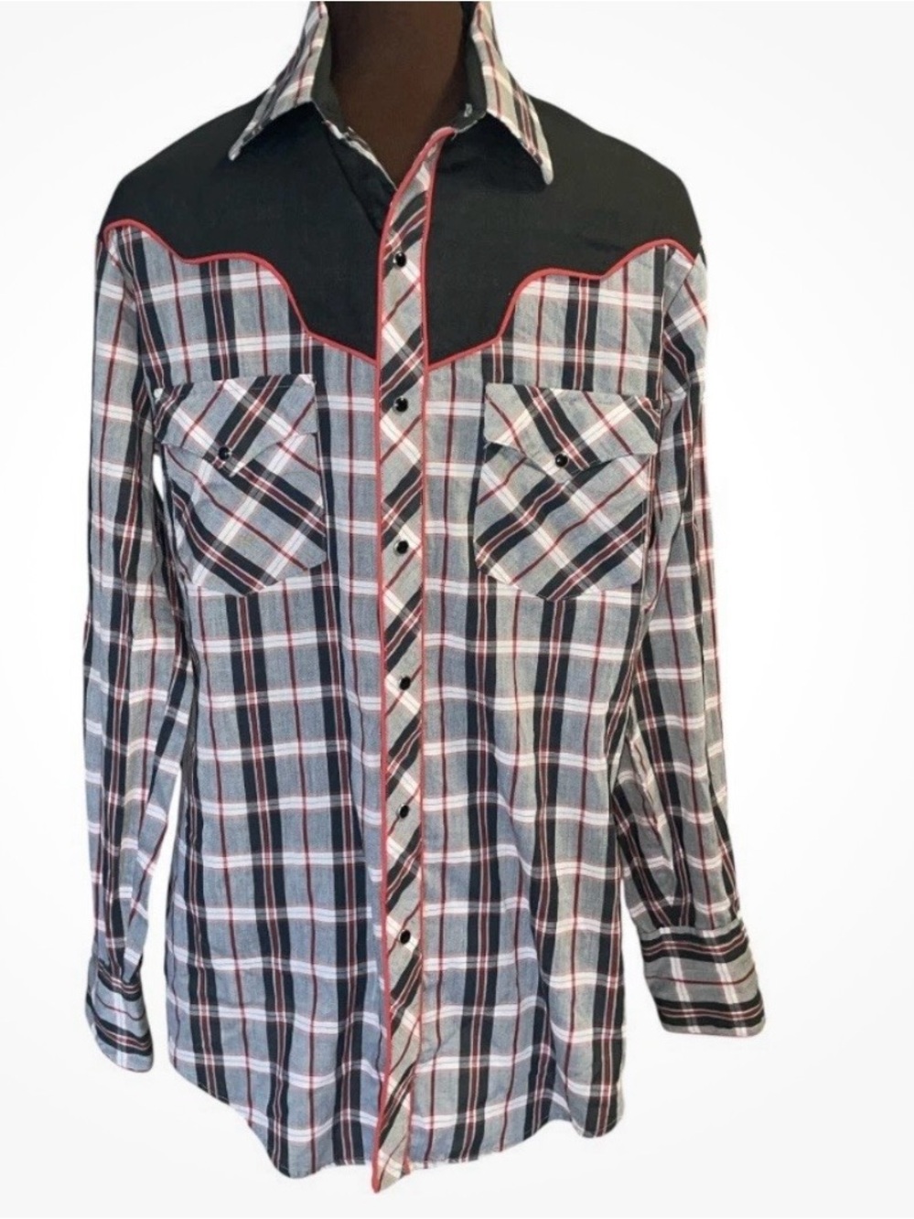 KENNY ROGERS Western Collection KARMAN Black White Red Pearl Snap Western Shirt